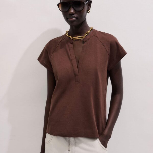 Cotton Slub Jersey – luxury British Brown in Me and Em exclusively at Coveti