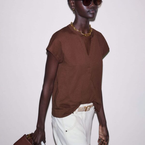 Cotton Slub Jersey – luxury British Brown in Me and Em exclusively at Coveti