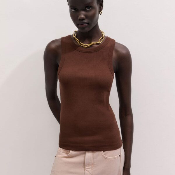 Cotton Rib Jersey – luxury British Brown in Me and Em exclusively at Coveti