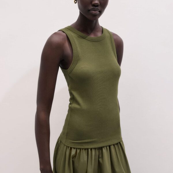 Cotton Rib Jersey – luxury British Green in Me and Em exclusively at Coveti