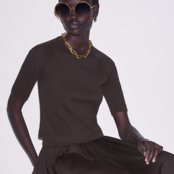 Cotton Rib Jersey – luxury British Brown in Me and Em exclusively at Coveti
