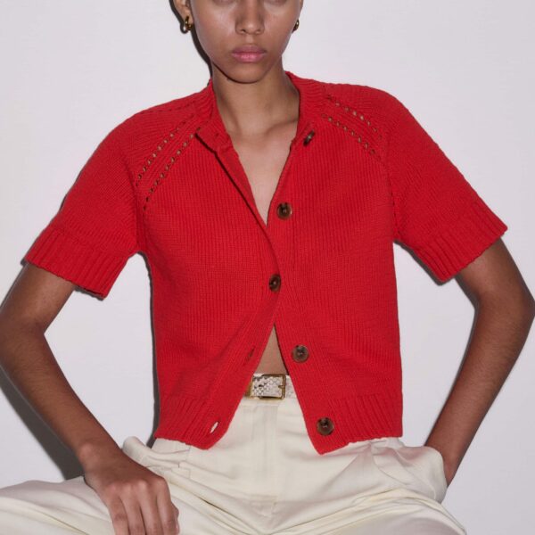 Chunky Cotton Knit – luxury British Red in Me and Em exclusively at Coveti