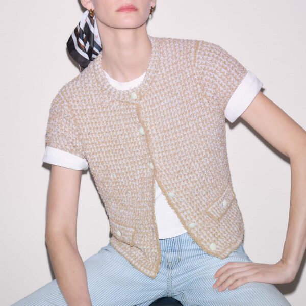 Tweed Cotton Knit – luxury British Beige in Me and Em exclusively at Coveti