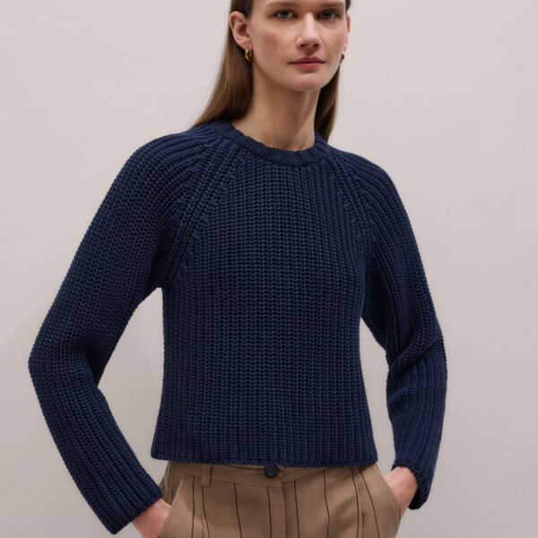 Chunky Cotton Knit – luxury British Blue in Me and Em exclusively at Coveti