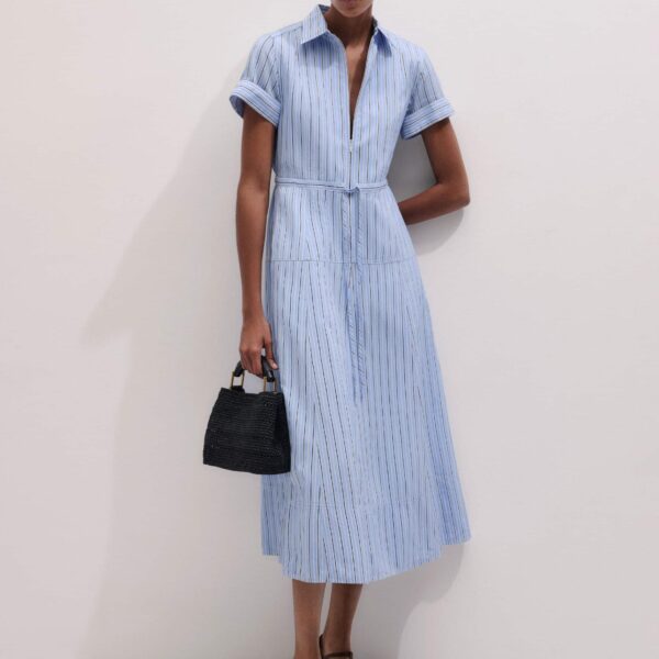 Textured Stripe – luxury British Blue in Me and Em exclusively at Coveti