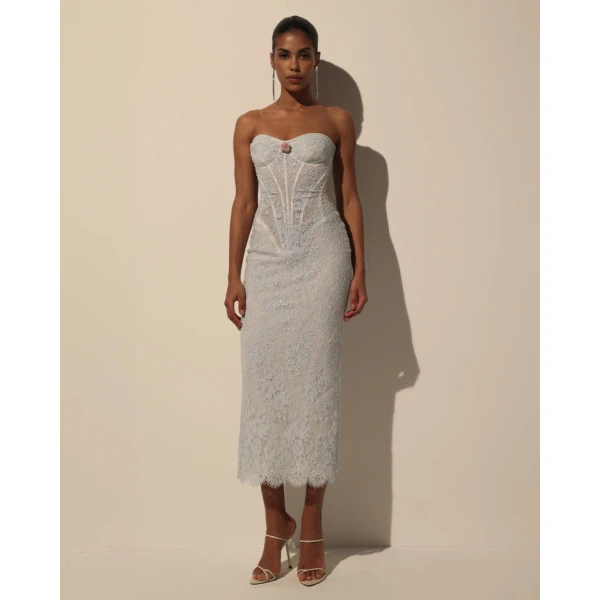 Milla Beaded Lace Corset Dress - Dresses - Ukrainian Luxury Evening Gown at Coveti