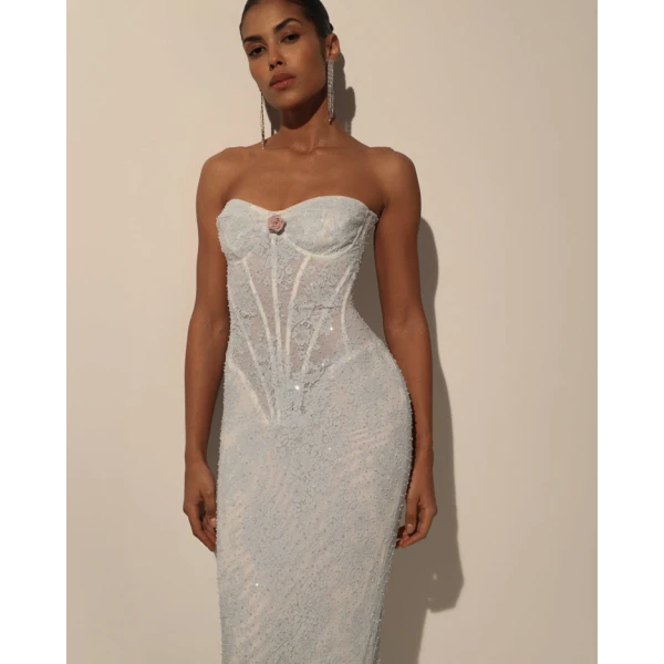 Milla Beaded Lace Corset Dress - Dresses - Ukrainian Luxury Evening Gown at Coveti