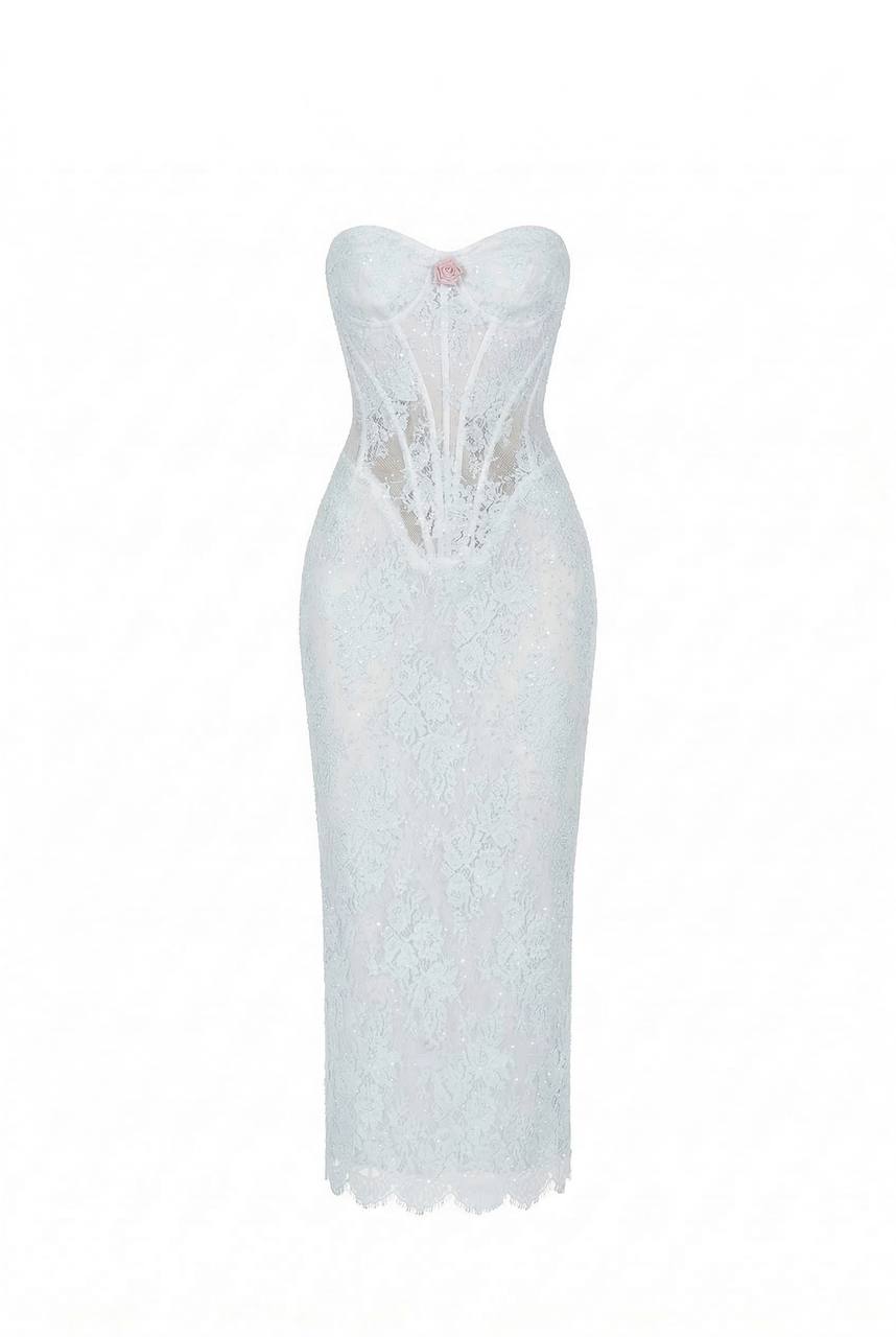 Milla Beaded Lace Corset Dress - Dresses - Ukrainian Luxury Evening Gown at Coveti