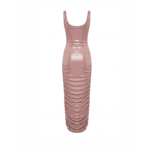 Milla Draped Midi Dress with Metallic Sheen - Dresses - Ukrainian Luxury Evening Gown at Coveti
