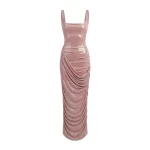 Milla Draped Midi Dress with Metallic Sheen - Dresses - Ukrainian Luxury Evening Gown at Coveti