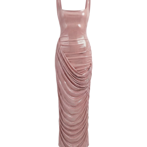 Milla Draped Midi Dress with Metallic Sheen - Dresses - Ukrainian Luxury Evening Gown at Coveti