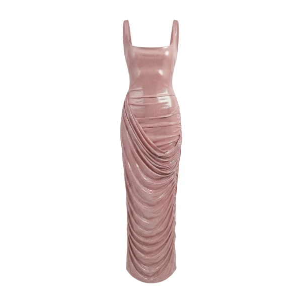 Milla Draped Midi Dress with Metallic Sheen - Dresses - Ukrainian Luxury Evening Gown at Coveti