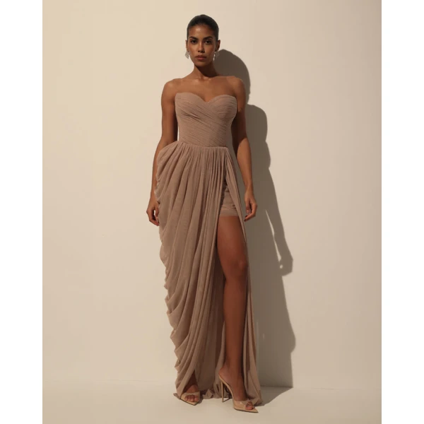 Milla Dress with Corset Bodice and Draping - Dresses - Ukrainian Luxury Evening Gown at Coveti