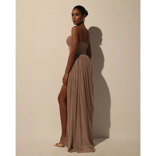 Milla Dress with Corset Bodice and Draping - Dresses - Ukrainian Luxury Evening Gown at Coveti