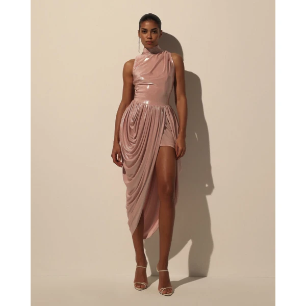 Milla Dress with Halter Neck and Wet Effect - Dresses - Ukrainian Luxury Evening Gown at Coveti