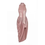 Milla Dress with Halter Neck and Wet Effect - Dresses - Ukrainian Luxury Evening Gown at Coveti
