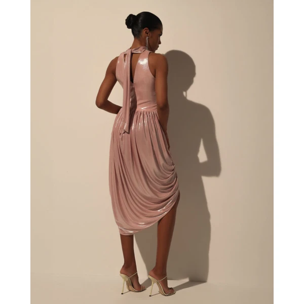 Milla Dress with Halter Neck and Wet Effect - Dresses - Ukrainian Luxury Evening Gown at Coveti