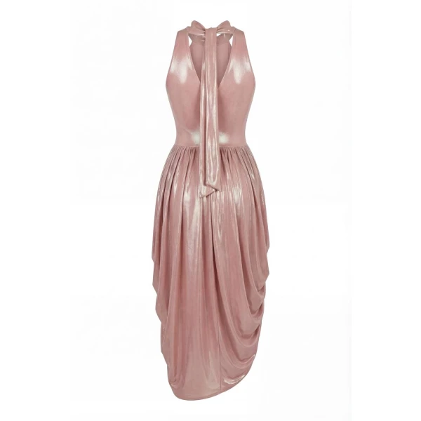 Milla Dress with Halter Neck and Wet Effect - Dresses - Ukrainian Luxury Evening Gown at Coveti