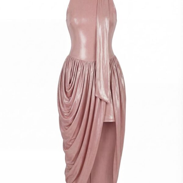 Milla Dress with Halter Neck and Wet Effect - Dresses - Ukrainian Luxury Evening Gown at Coveti