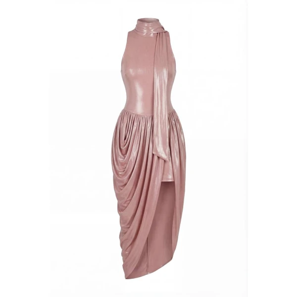 Milla Dress with Halter Neck and Wet Effect - Dresses - Ukrainian Luxury Evening Gown at Coveti