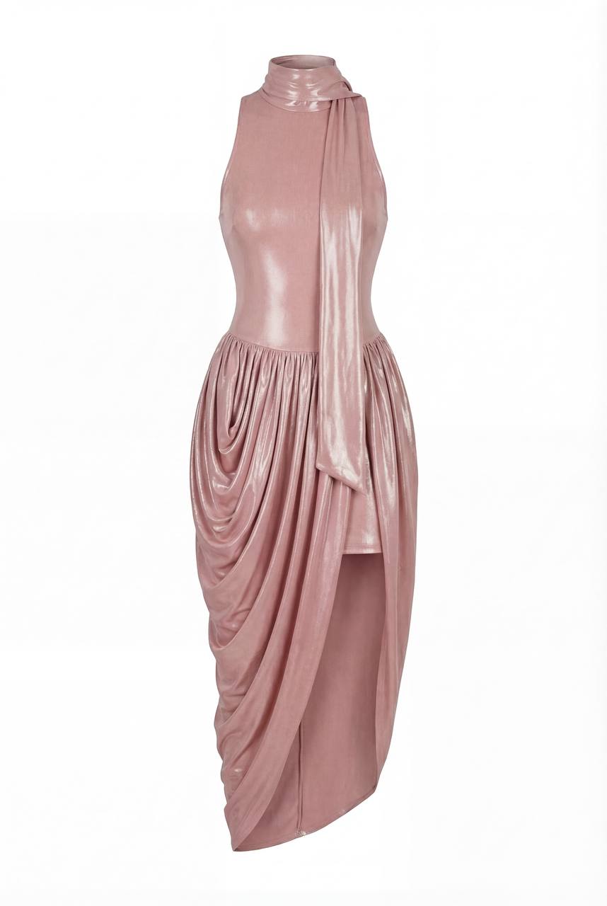 Milla Dress with Halter Neck and Wet Effect - Dresses - Ukrainian Luxury Evening Gown at Coveti