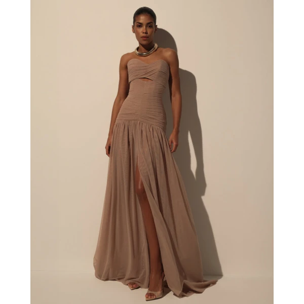 Milla Maxi Dress in Italian Mesh with Corset Bodice - Dresses - Ukrainian Luxury Evening Gown at Coveti