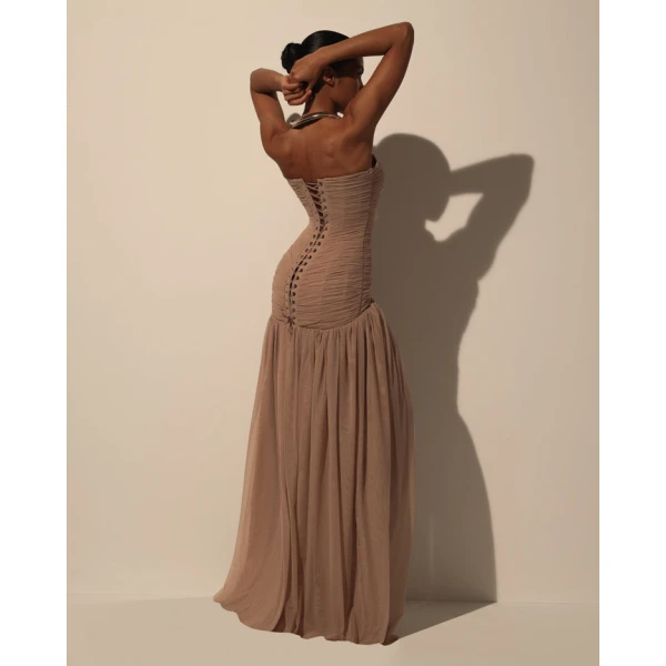 Milla Maxi Dress in Italian Mesh with Corset Bodice - Dresses - Ukrainian Luxury Evening Gown at Coveti