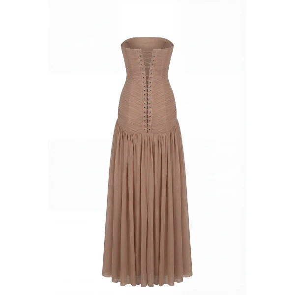 Milla Maxi Dress in Italian Mesh with Corset Bodice, view 4