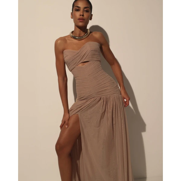 Milla Maxi Dress in Italian Mesh with Corset Bodice - Dresses - Ukrainian Luxury Evening Gown at Coveti