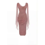 Milla Midi Dress in Italian Mesh with Draping - Dresses - Ukrainian Luxury Evening Gown at Coveti