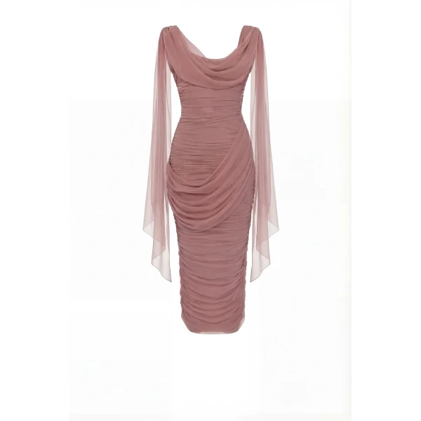 Milla Midi Dress in Italian Mesh with Draping