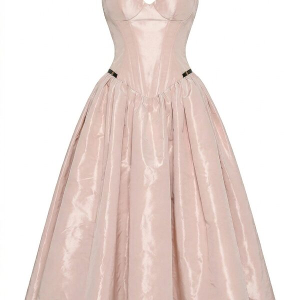 Milla Misty Rose Corset Midi Dress with Contrast Details - Dresses - Ukrainian Luxury Evening Gown at Coveti