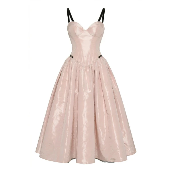 Milla Misty Rose Corset Midi Dress with Contrast Details - Dresses - Ukrainian Luxury Evening Gown at Coveti