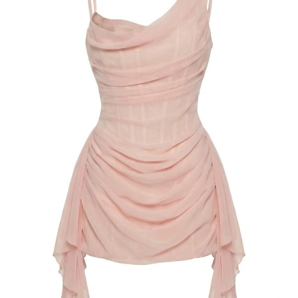 Milla Misty Rose Fitted Mini Dress With Draping - Dresses - Ukrainian Luxury Evening Gown at Coveti