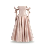 Milla Misty Rose Taffeta Corset Midi Dress - Dresses - Ukrainian Luxury Evening Gown at Coveti