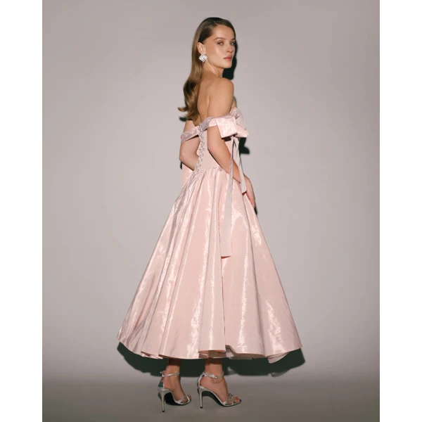 Milla Misty Rose Taffeta Corset Midi Dress - Dresses - Ukrainian Luxury Evening Gown at Coveti