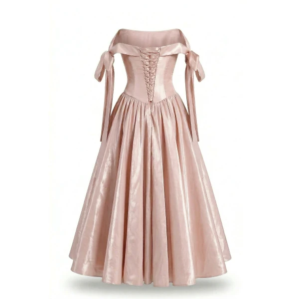 Milla Misty Rose Taffeta Corset Midi Dress - Dresses - Ukrainian Luxury Evening Gown at Coveti