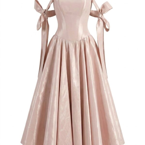 Milla Misty Rose Taffeta Corset Midi Dress - Dresses - Ukrainian Luxury Evening Gown at Coveti