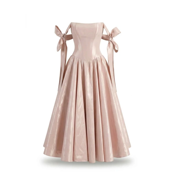 Milla Misty Rose Taffeta Corset Midi Dress - Dresses - Ukrainian Luxury Evening Gown at Coveti