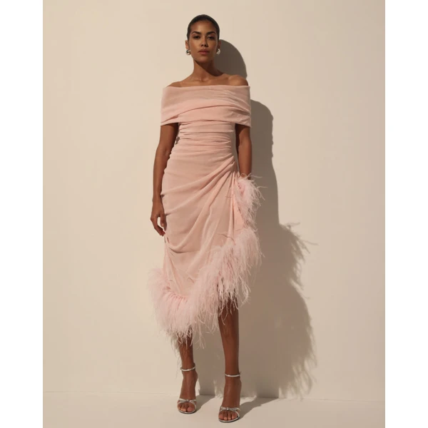 Milla Velvet Dress with Feathers - Dresses - Ukrainian Luxury Evening Gown at Coveti