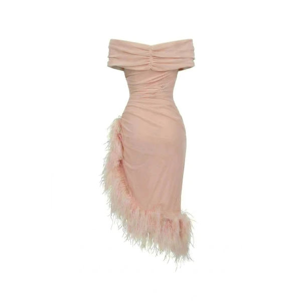 Milla Velvet Dress with Feathers - Dresses - Ukrainian Luxury Evening Gown at Coveti