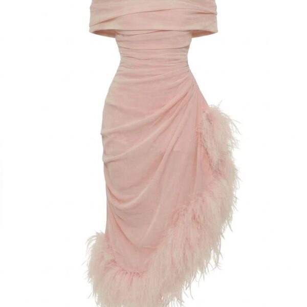 Milla Velvet Dress with Feathers - Dresses - Ukrainian Luxury Evening Gown at Coveti