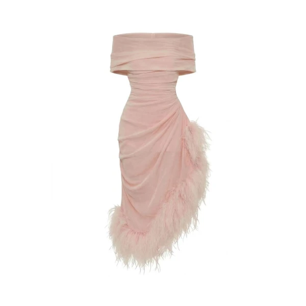 Milla Velvet Dress with Feathers - Dresses - Ukrainian Luxury Evening Gown at Coveti