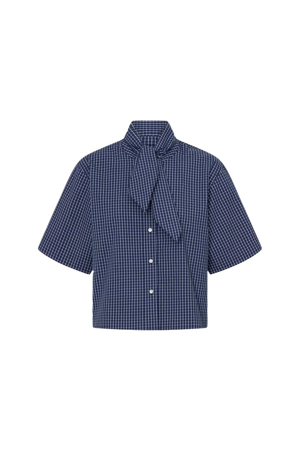 Oroton-Check-Tie-Neck-Shirt20744_nobg Oroton Check Tie Neck Shirt - Oroton Tops - Australian Heritage Luxury - Shop at Coveti