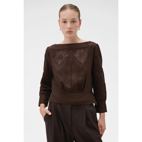 Oroton Drawn Thread Detail Blouse - Oroton Tops - Australian Heritage Luxury - Shop at Coveti