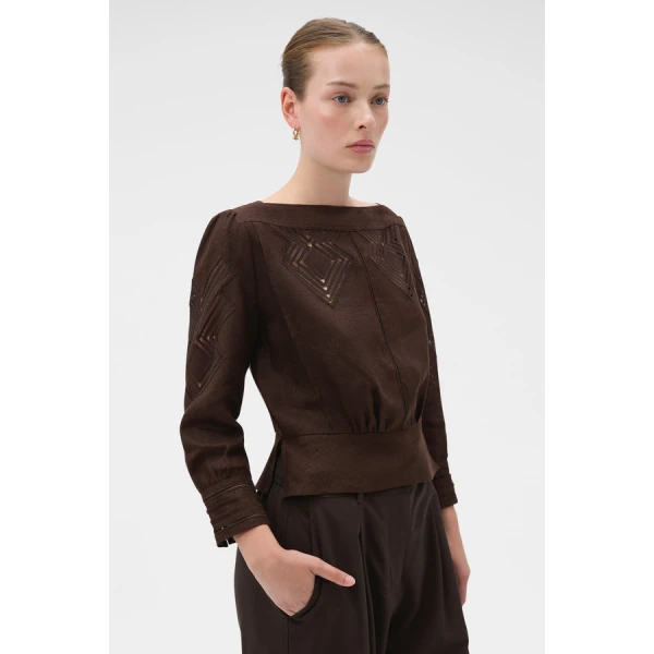 Oroton Drawn Thread Detail Blouse - Oroton Tops - Australian Heritage Luxury - Shop at Coveti