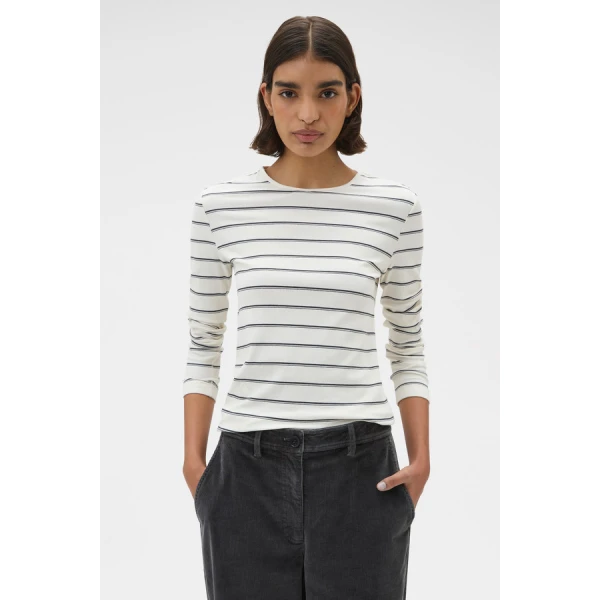 Oroton Eve Fine Rib Long Sleeve Stripe Tee - Oroton Tops - Australian Heritage Luxury - Shop at Coveti