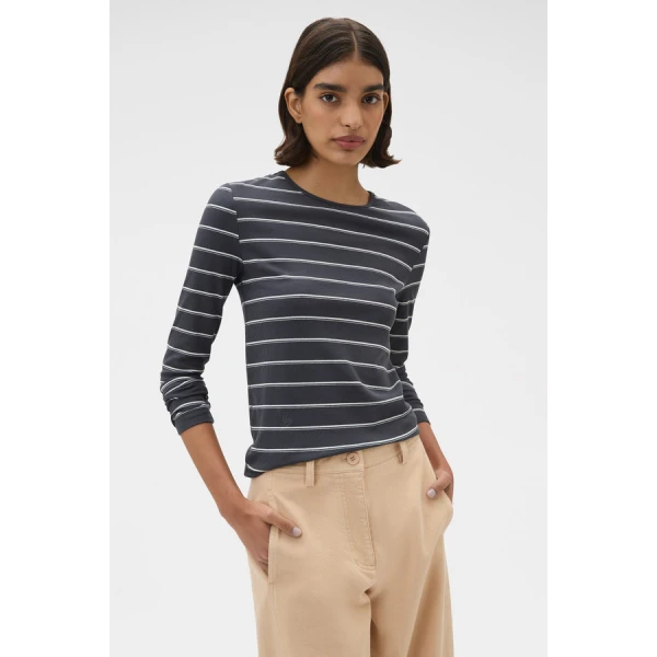 Oroton Eve Fine Rib Long Sleeve Stripe Tee - Oroton Tops - Australian Heritage Luxury - Shop at Coveti
