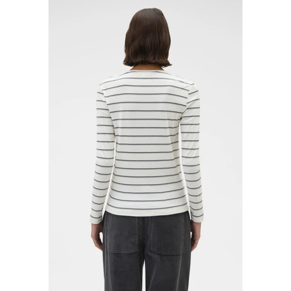 Oroton Eve Fine Rib Long Sleeve Stripe Tee - Oroton Tops - Australian Heritage Luxury - Shop at Coveti
