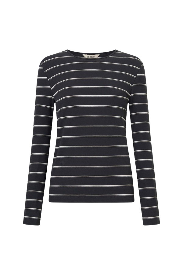 Oroton Eve Fine Rib Long Sleeve Stripe Tee - Oroton Tops - Australian Heritage Luxury - Shop at Coveti
